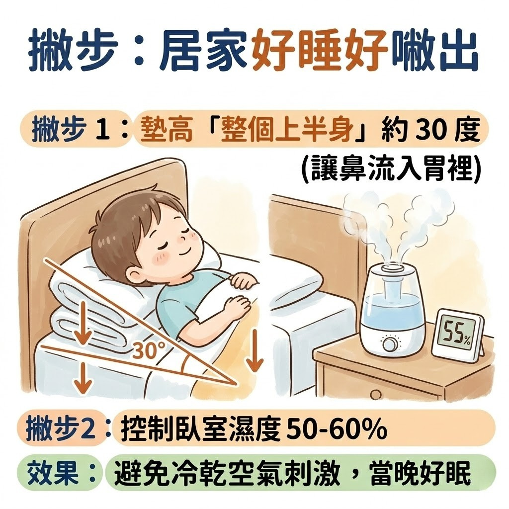 預防小孩夜咳環境姿勢調整_墊高上半身與濕度控制